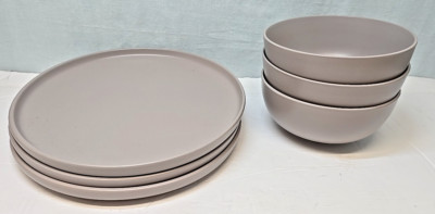 Ciroa Stoneware set of 3 Dinner Plates 3 bowls Solid Smooth Matte Grey Lot of 6