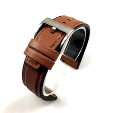 Light Brown Leather Watch Strap Quick Release Band With Silver Steel Buckle #151