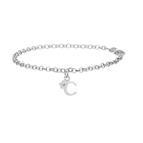 Child's Diamond April Birthstone Initial "C" Bracelet in Sterling Silver