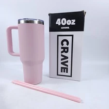 Crave Pink 40oz Tumbler With Handle & Straw Insulated Stainless Steel Double