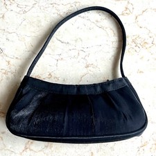 La Regale Black Brushed Satin Small Evening Bag Handbag Pleats Zipper Close