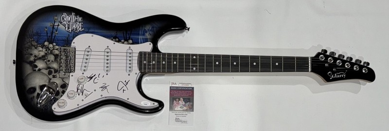 CROWN THE EMPIRE SIGNED SKULL ELECTRIC GUITAR ANDY LEO BRANDON HAYDEN 4x JSA COA