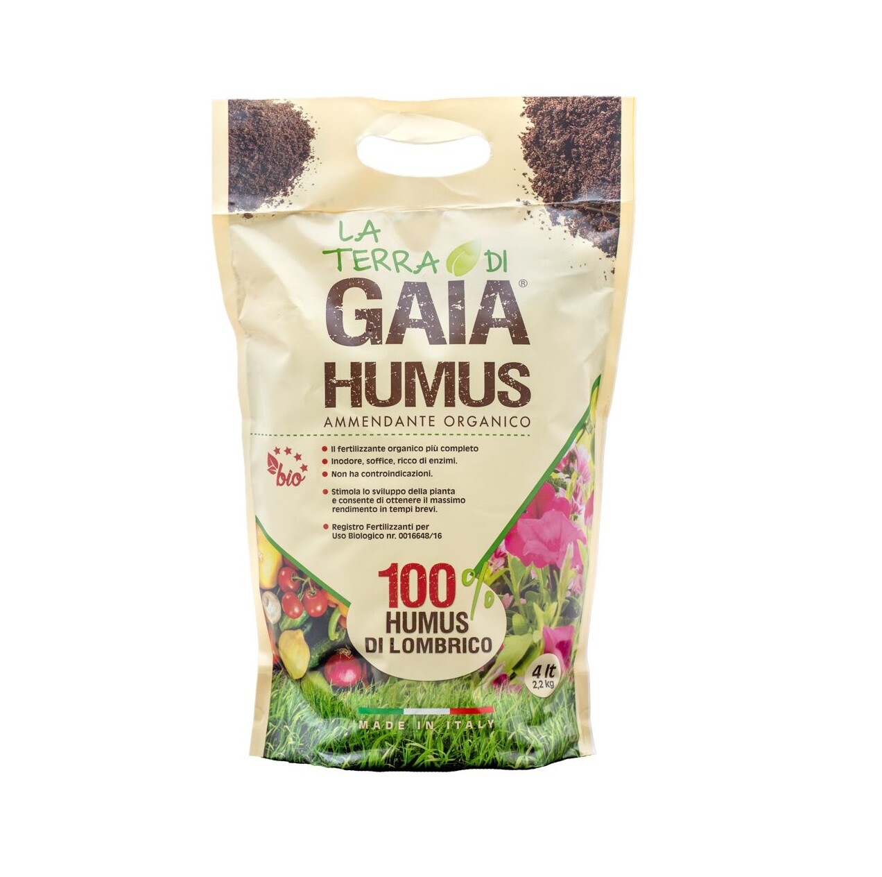 Humus di Lombrico concime raffinato da letame bovino Bio 4 lt 2.2 kg GAIA 0011
