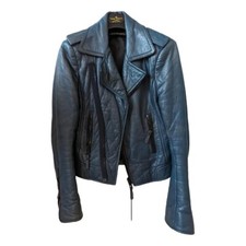 Balenciaga Leather Biker Moto Jacket Blue - Size Uk 8 Eu 36 Us 4