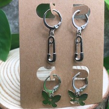 4 PC Matching 1  Dangle/Hoop Earring Set Silver-Tone New Free Ship 6364