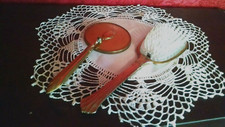 Metal  Nylon Hair Brush VTG Vanity Hand Mirror w Swivel Hinge MCM 1950's Deco