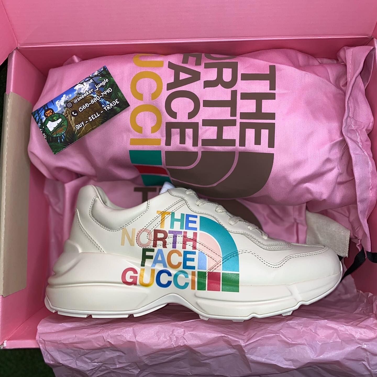 Men's The North Face X Gucci Beige Leather Rhyton Sneakers image 7