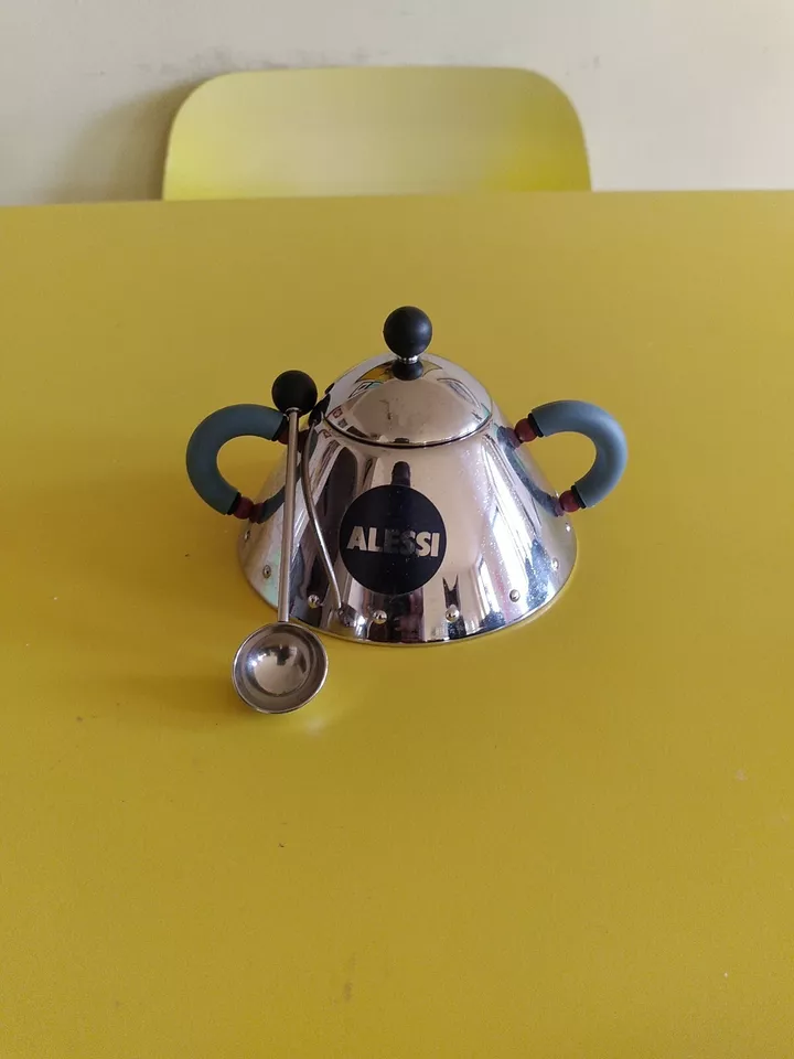 Alessi Michael Graves Design Series Stainless Steel Sugar Bowl w/ Spoon - Blue - Image 2 of 3