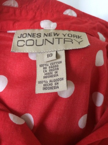 Jones New York Country Red White Polka Dot Button Down Sleeveless Women's Sz 10 - Picture 10 of 10