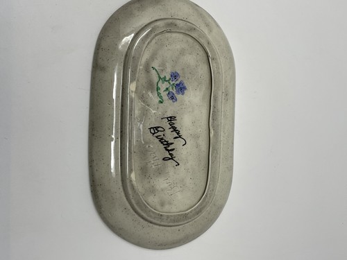 Vintage Hand Painted/Signed Soup Mug And Snack Tray, Blue Daisy Hand Painted Mug - Picture 5 of 9