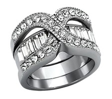 Stunning Round Cut CZ Stainless Steel 2 Piece Wedding Ring Set Women's Size 5-10