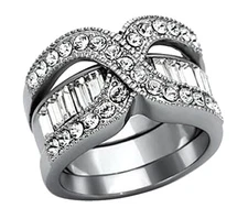 Stunning Round Cut CZ Stainless Steel 2 Piece Wedding Ring Set Women's Size 5-10