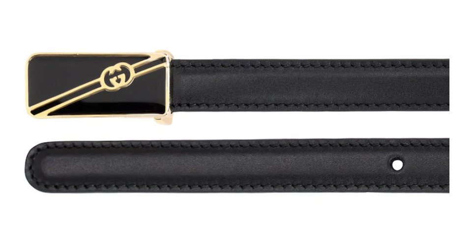 Gucci 15mm with Enamel Iconic Cult Belt Gold Logo Buckle Leather Belt 80