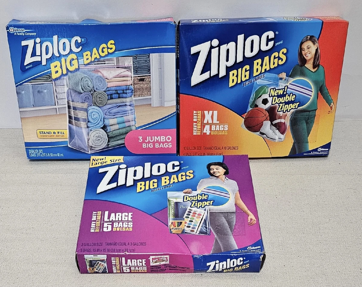 Ziploc Storage Big Bags Double Zipper Seal Expandable Bottom 3 Jumbo 2 XL