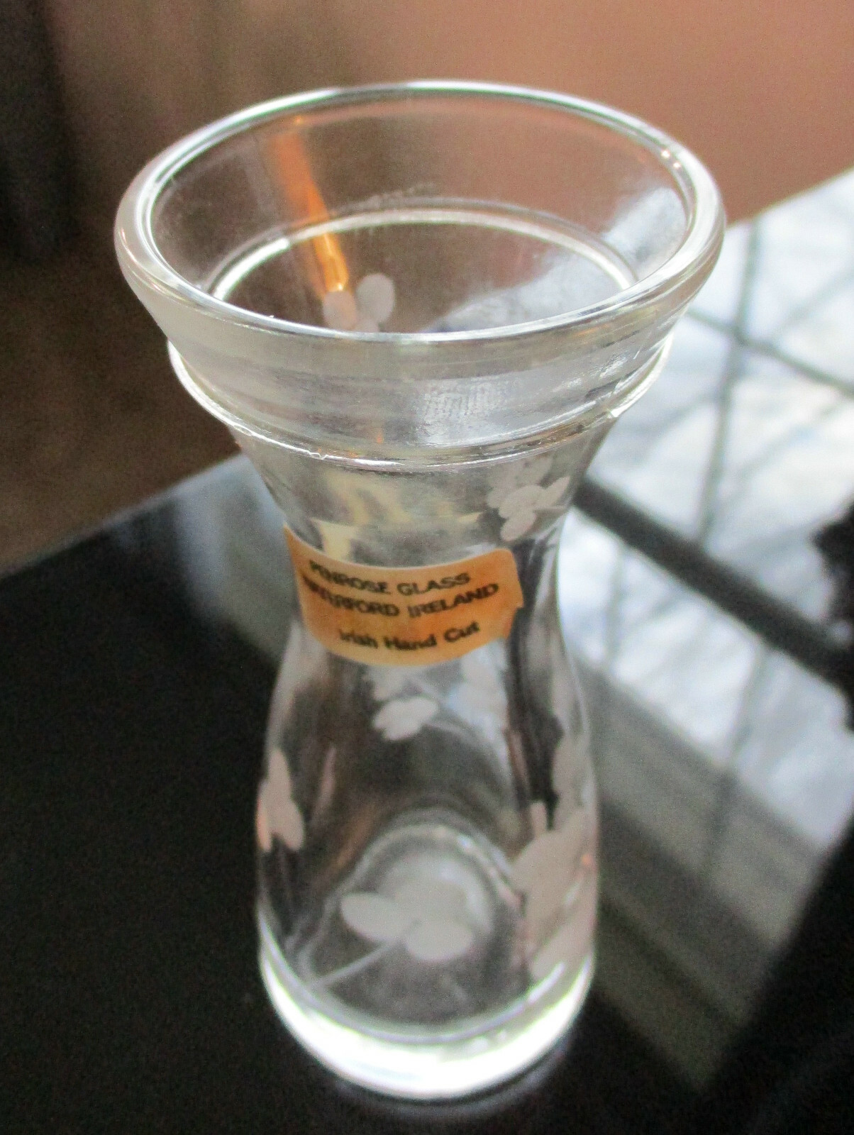 Vintage 4" Waterford Penrose Glass Vase, Hand Cut, Shamrocks, Ireland