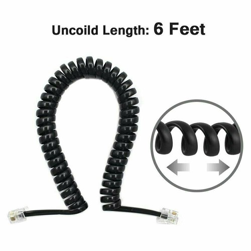 6ft Telefon Słuchawka Odbiornik Kabel Telefon Kręcona cewka Kabel 4P4C RJ22 - Czarny - Zdjęcie 3 z 3