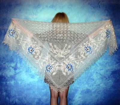 Orenburger Châle Beige en Tricot Moelleux de Chèvre, Fait Main - Photo 1/4