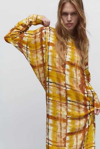 ZARA PRINTED MIDI DRESS FLOWY MULTICOLOURED SIZE S NEW YELLOW MIX - Picture 2 of 8