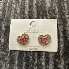 Heart Earrings Stud Pink Rhinestone Heart Cute Love Gifts For Her Valentines New