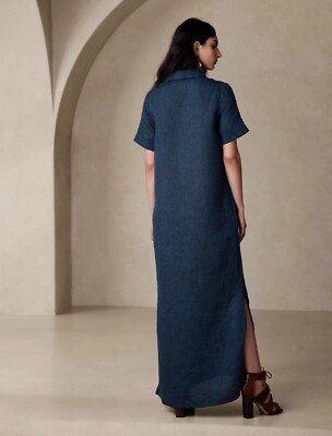 Banana Republic Blue Cruz Linen Maxi Shirt Dress XS Womens