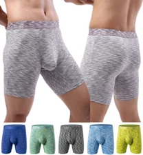 Men's Boxer Briefs Long Leg Underwear Low Rise No Ride Up Trunk Pouch Panties