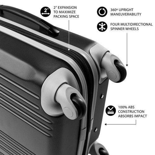 Denco Suitcase 21" 2-Tone Carry-On 4-Wheel Spinner Hardcase ABS Plastic in Black - Picture 5 of 6