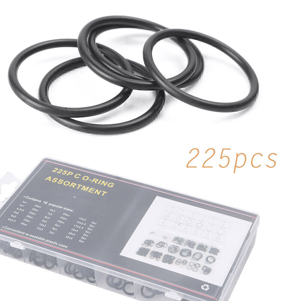 225x Rubber O Ring O-Ring Washer Seals Gasket Assortment Kit Black For Car