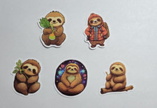 5 Sloth Stickers  Great for Laptops, Luggage, Water Bottles  Vinyl