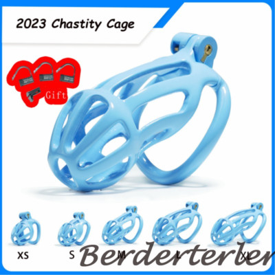 Cobra II Bule Chastity Cage CB Lock with 5 Rings Sissy Chastity Belt Cage Device