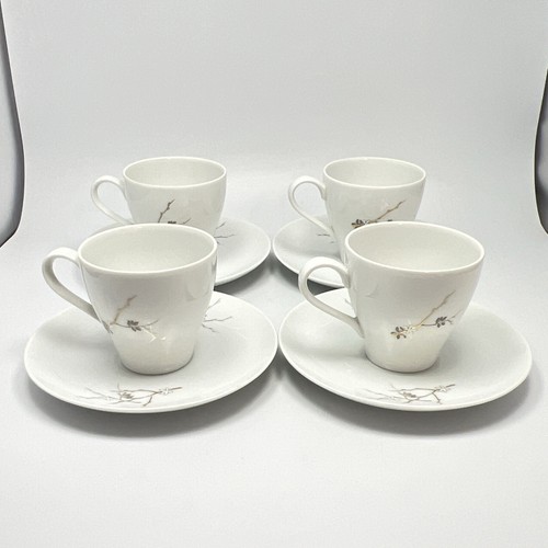 Mikasa Cup Saucer 4 Set Tanya Gray Gold Florals White Japan Porcelain 5847 - Picture 4 of 12