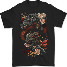2 Chinese Dragons Fantasy Mens T-Shirt 100 Cotton