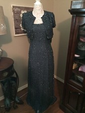 Sean Collection Small Beaded Sequined Evening Dress With Short Bandelero Jacket