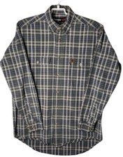 Wrangler Riggs Workwear Mens Shirt Long Sleeve Logo Patch Green Plaid Vents S/M