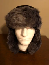 Trapper Adult Mens Black Nylon Gray Faux Fur Black Fur Lining Winter Snowmobile