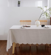 AORISSI 100 French Flax Linen Tablecloths Scalloped Embroidery Rectangle