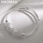 925 Sterling Silver Charm Hearts Bangle Bracelet Women Fashion Jewelry