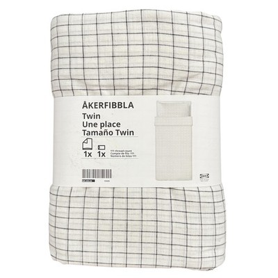 IKEA AKERFIBBLA White & Black Check Twin Duvet Cover & Pillowcase Cotton & Linen