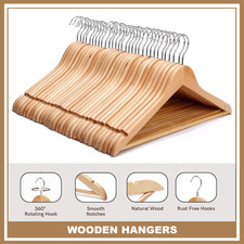 NATURAL WOODEN COAT HANGERS SUIT GARMENTS CLOTHES WOOD HANGER TROUSER BAR SET