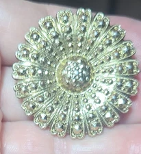 Vintage Germany Signed Goldtone Sparkly Flower Scarf Clip 1.5"