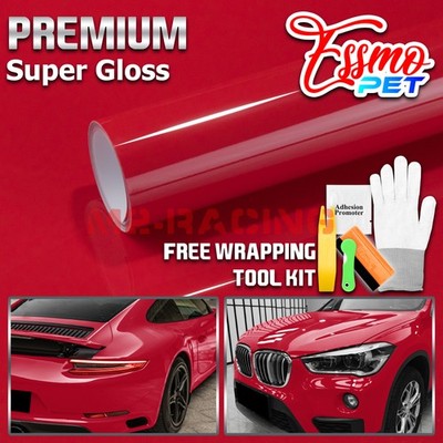 ESSMO PET Super Gloss Cherry Red Car Vehicle Vinyl Wrap Decal Glossy Like Paint
