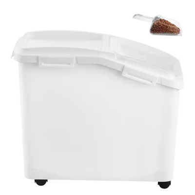 #ad NEW 11.4 Gal. White Food Storage Lids Mobile Ingredient Storage Bin with Scoop $115.39