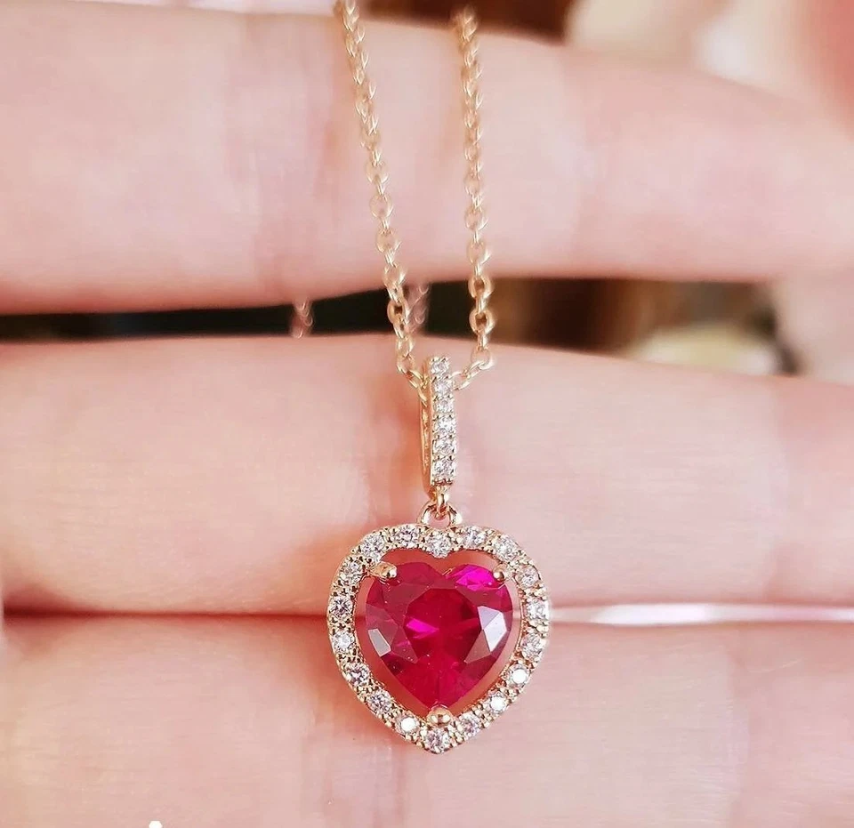 Colgante con racimo de diamantes rubí rosa natural de 2 quilates de oro rosa macizo de 14 k SIN CADENA Foto 2 de 4