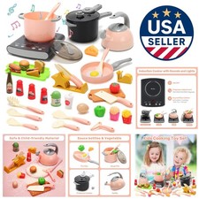 Pink Kids Cooking Toy Set: Complete Kitchen with Induction Cooker  Utensils