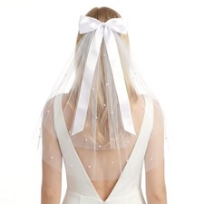 Cobee Wedding Veil Bride Veil For Bachelorette Party With White Bow Pearl Cobee Wedding Veil Bride Veil For Bachelorette Party With White Bow Pearl