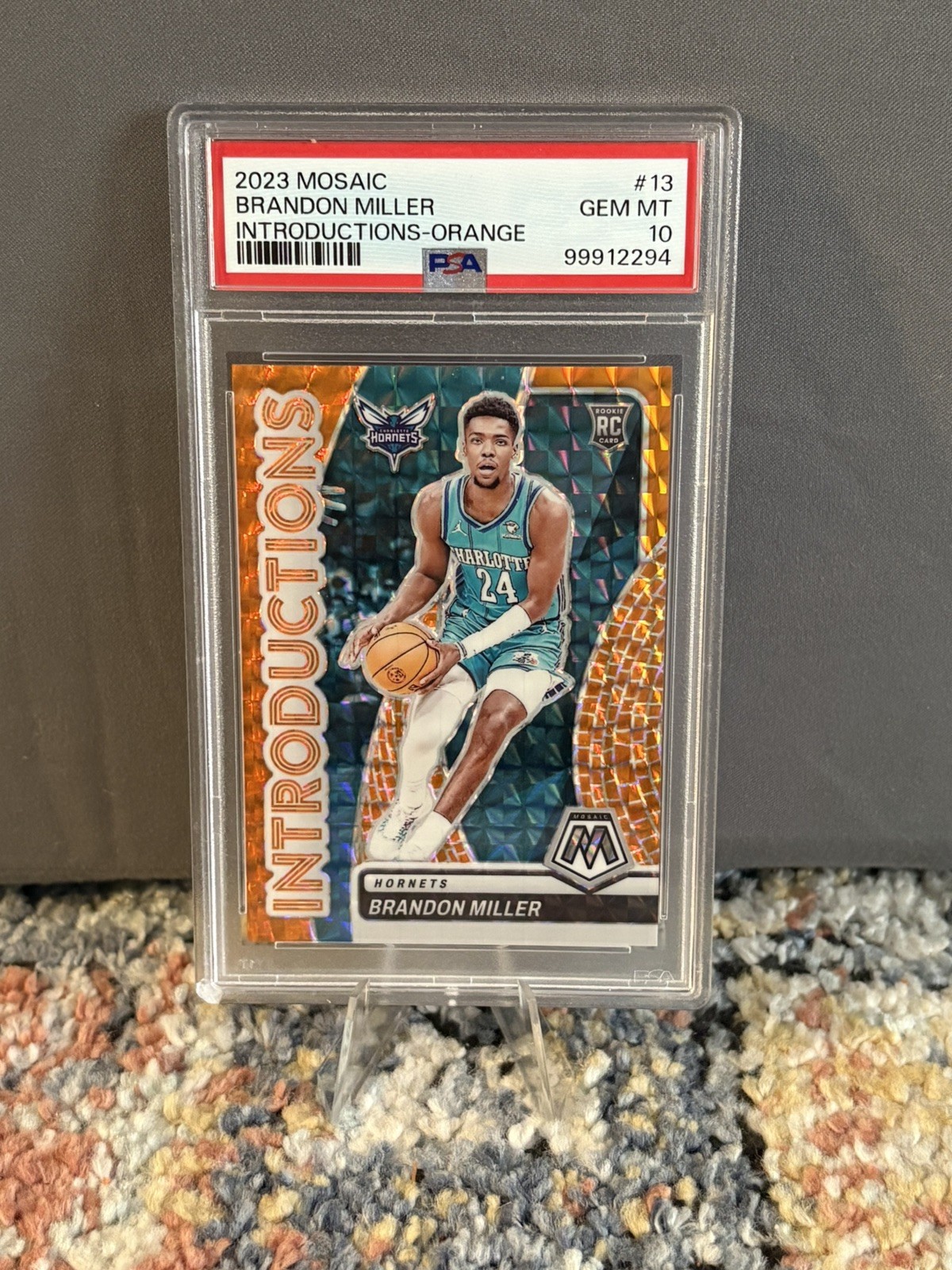 2023-24 Panini Mosaic Introductions Brandon Miller #13 Orange Prizm/49 RC PSA 10