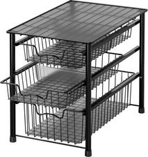 Stackable 3 Tier Sliding Basket Organizer Drawer Black