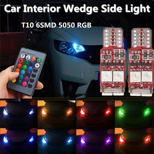 2pcs T10 W5W LED RGB Remote Control Lights Indicator Bulb Car Interior8029 - Picture 6 of 8