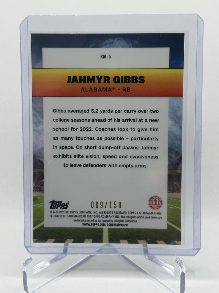2022 Bowman U Chrome - Ramblin' Man Jahmyr Gibbs #RM-5 Aqua Refractor /150 (RC) - Image 2 of 2