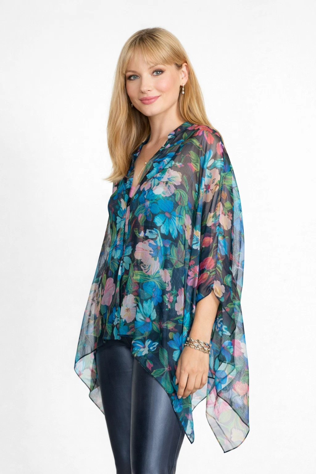 Johnny Was Katia Silk Chiffon 2pc Blouse Set Womens S/M Floral Boho NWT Kimono