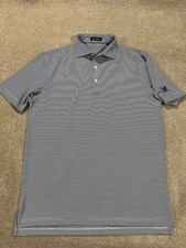 Turtleson Polo Shirt Mens Medium Blue White Striped Performance Golf Stretch